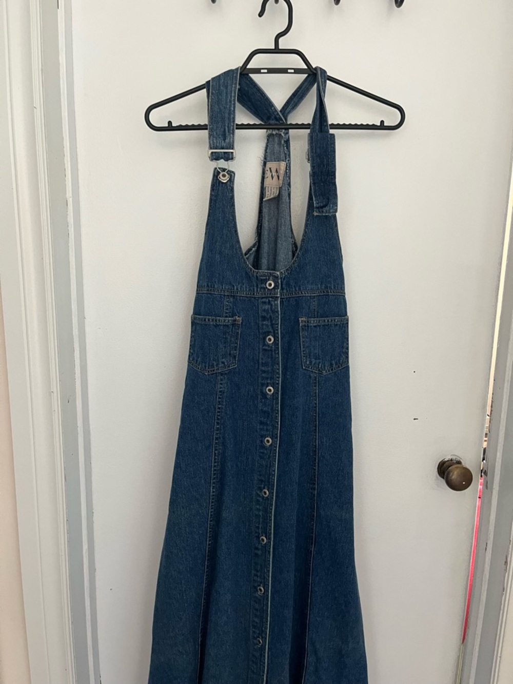 Vintage Denim Overall Dress - Dark Blue